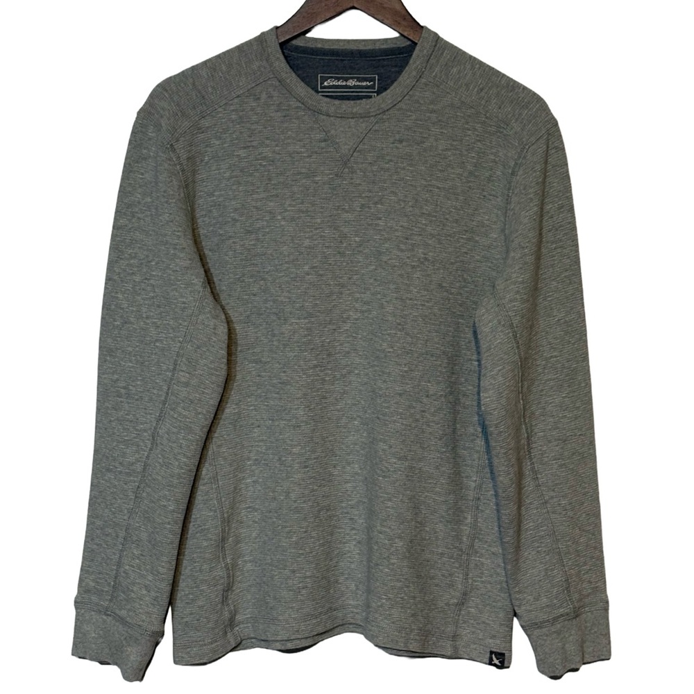 Eddie Bauer 👕 Men’s L Gray Cotton Thermal Crewneck Long Sleeve Shirt